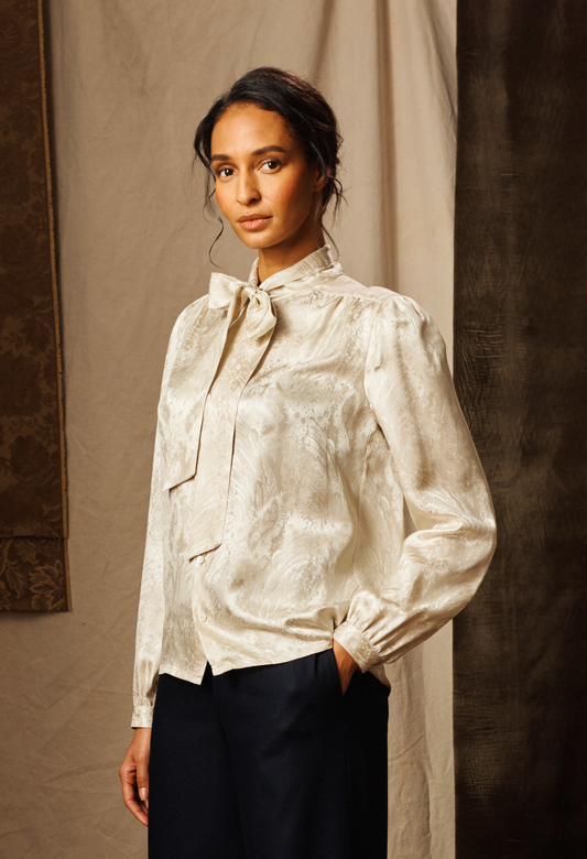 Silk Jacquard Lavallière Blouse