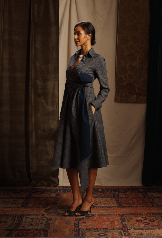 Japanese Indigo-Dyed Cotton Wrap Dress