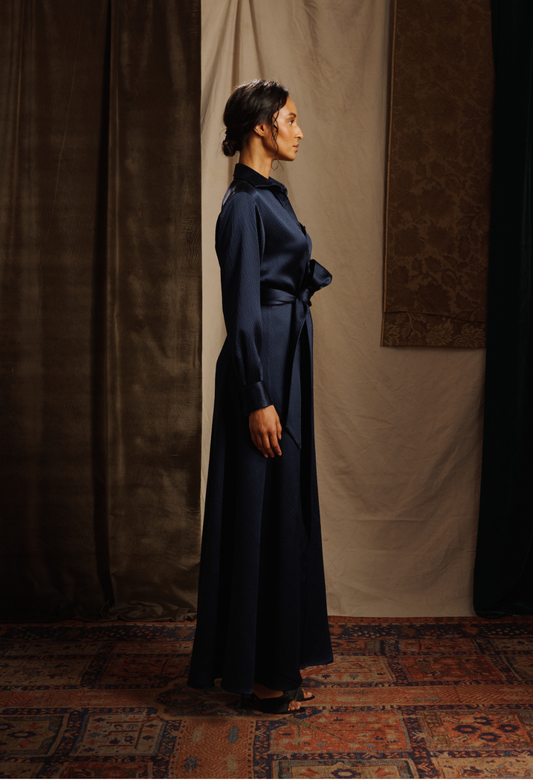 Hammered Silk Satin Shirtdress