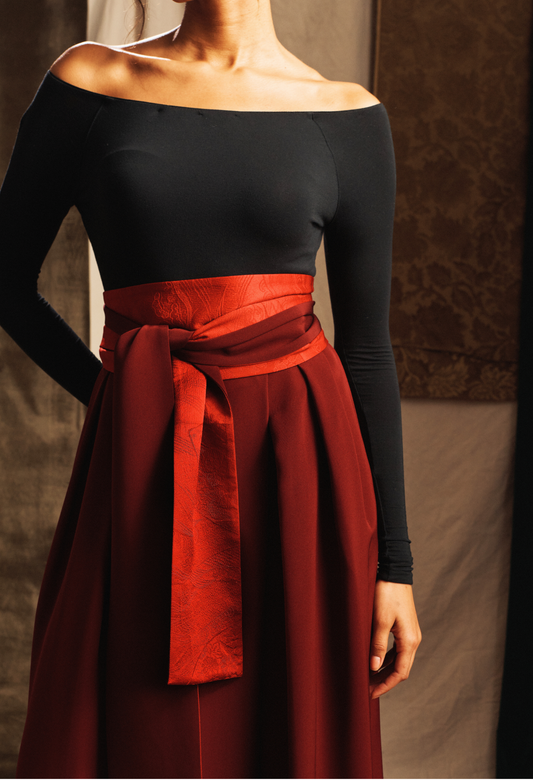 Silk Crepe Pleated Wide Leg Pants