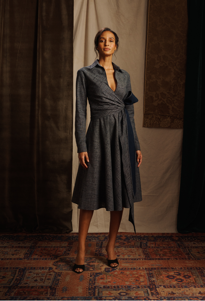 Japanese Indigo-Dyed Cotton Wrap Dress