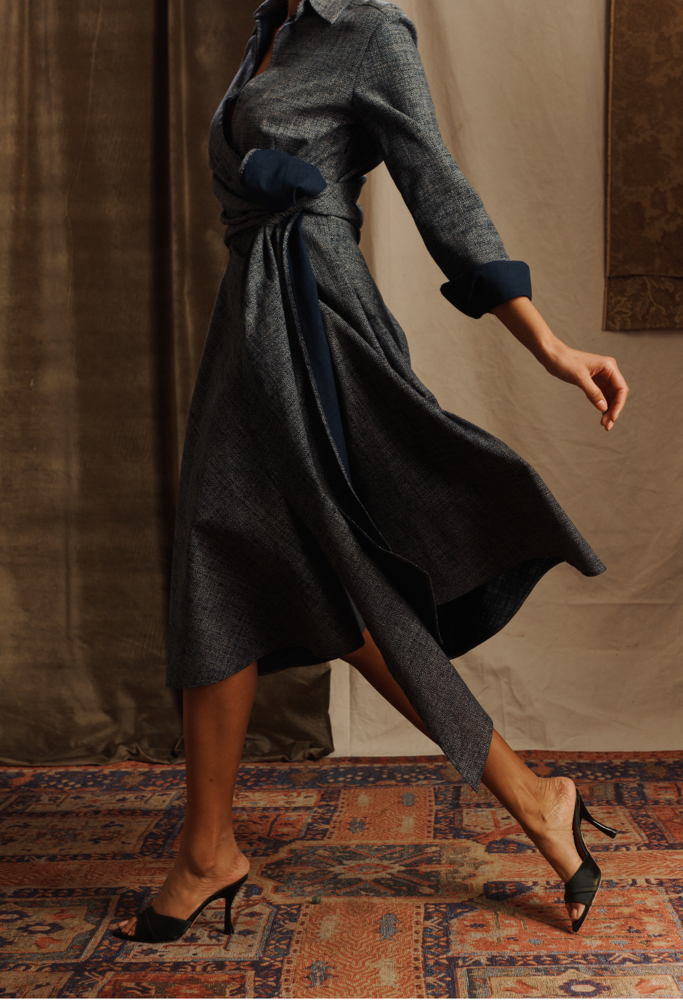 Japanese Indigo-Dyed Cotton Wrap Dress