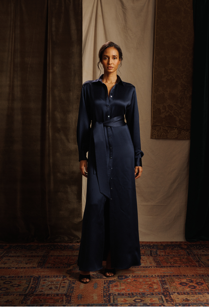 Hammered Silk Satin Shirtdress