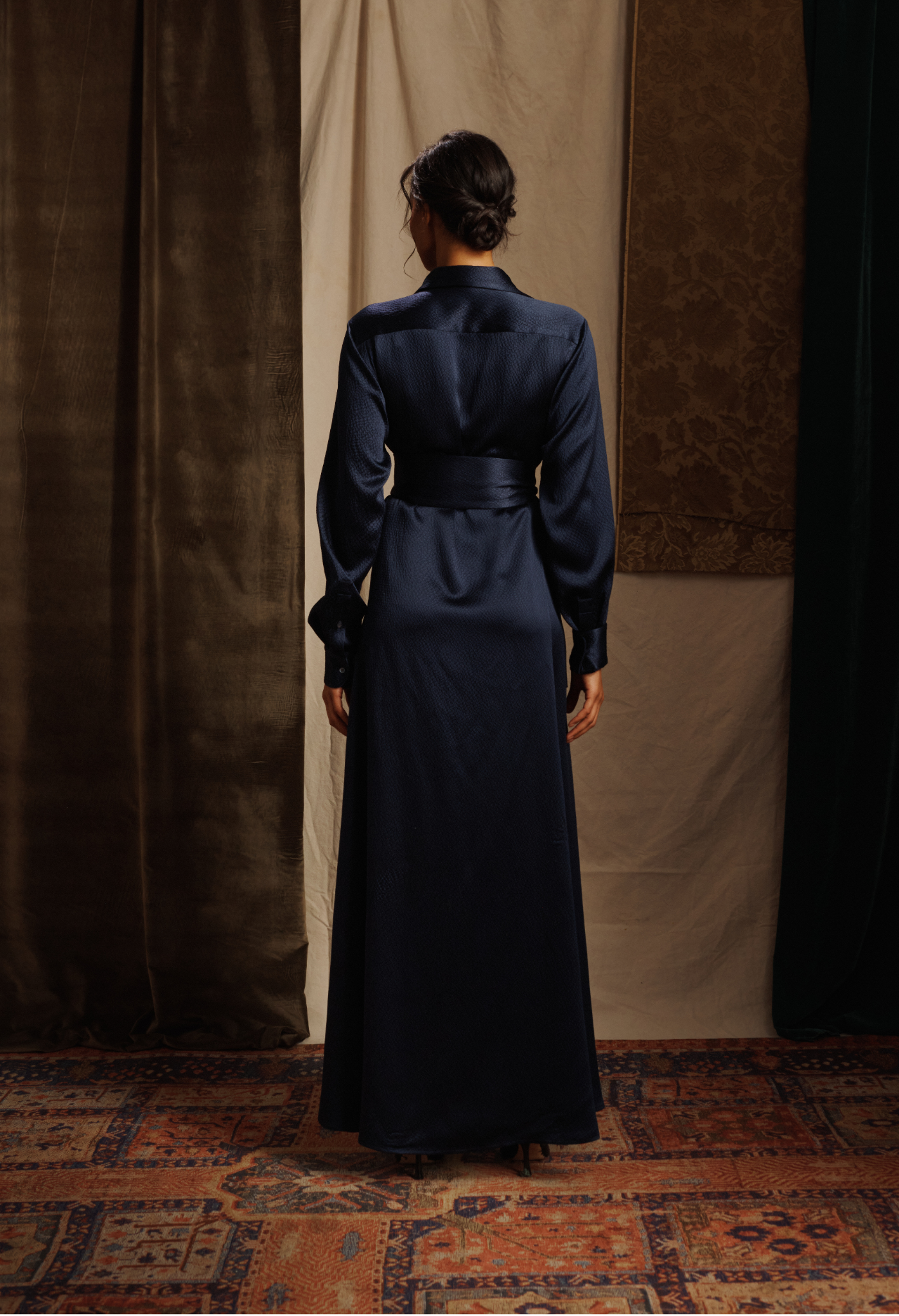 Hammered Silk Satin Shirtdress