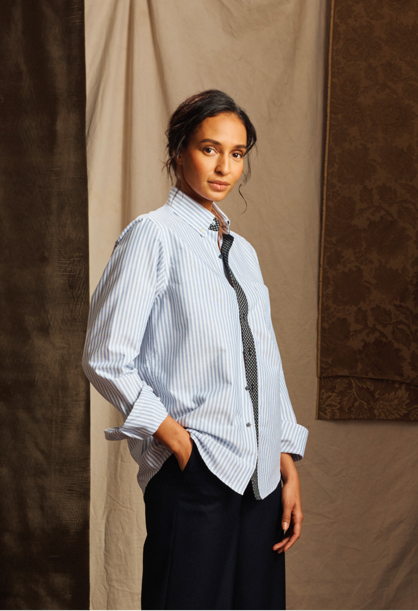 Striped Contrast Cotton Shirt