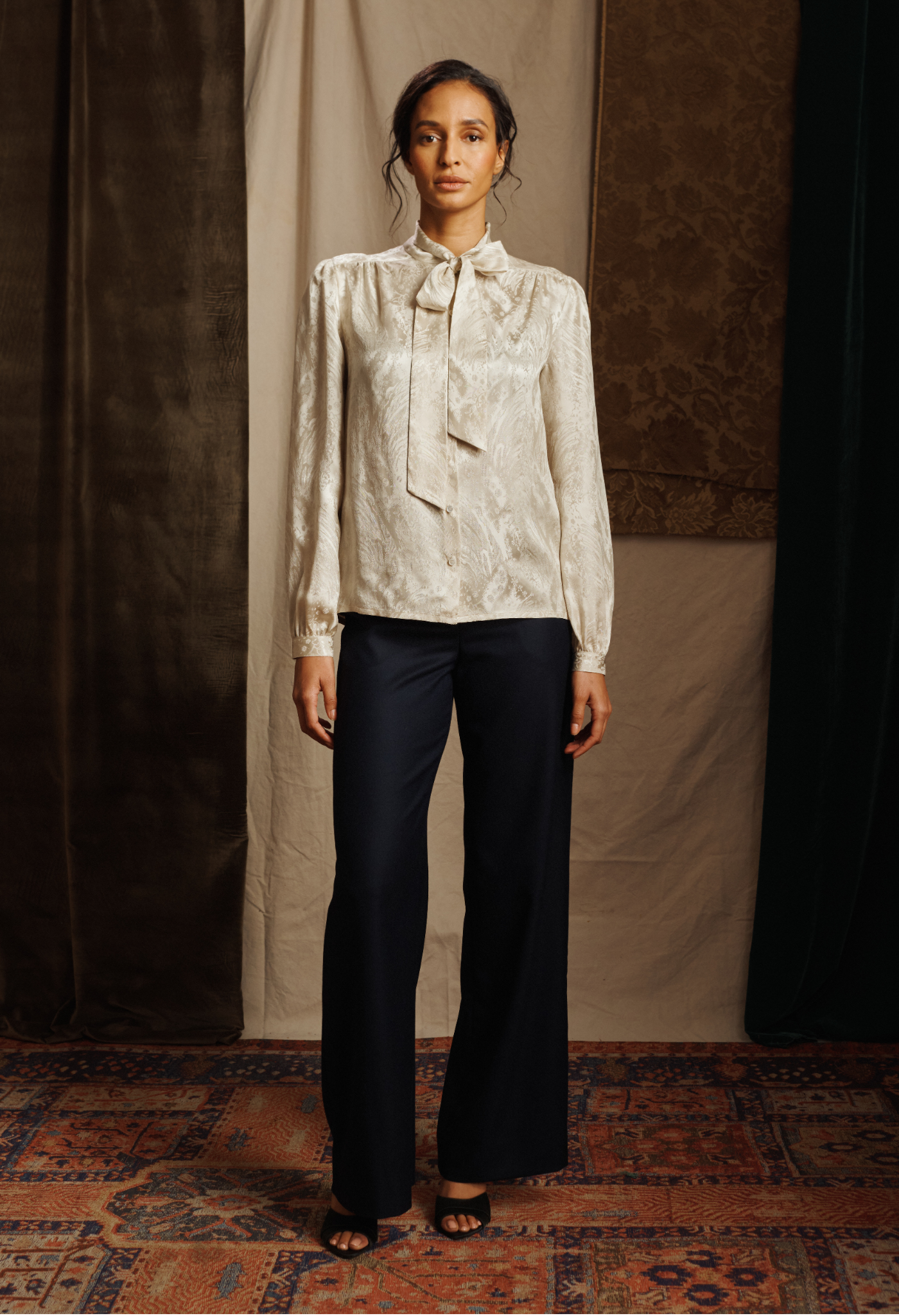 Silk Jacquard Lavallière Blouse