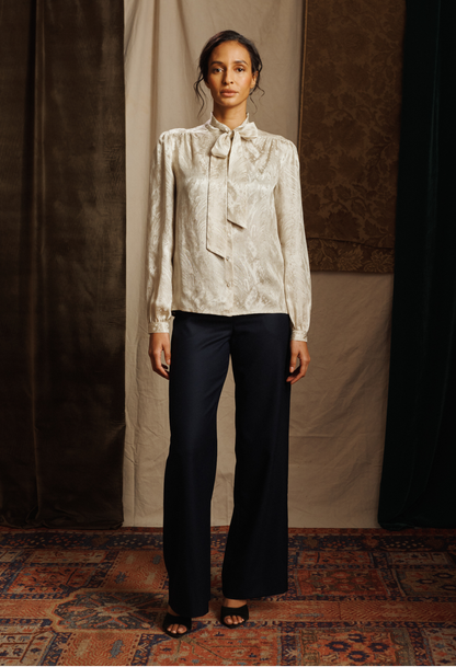 Silk Jacquard Lavallière Blouse