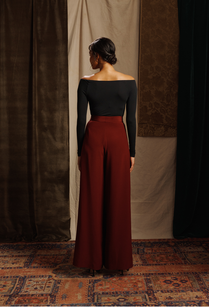 Silk Crepe Pleated Wide Leg Pants