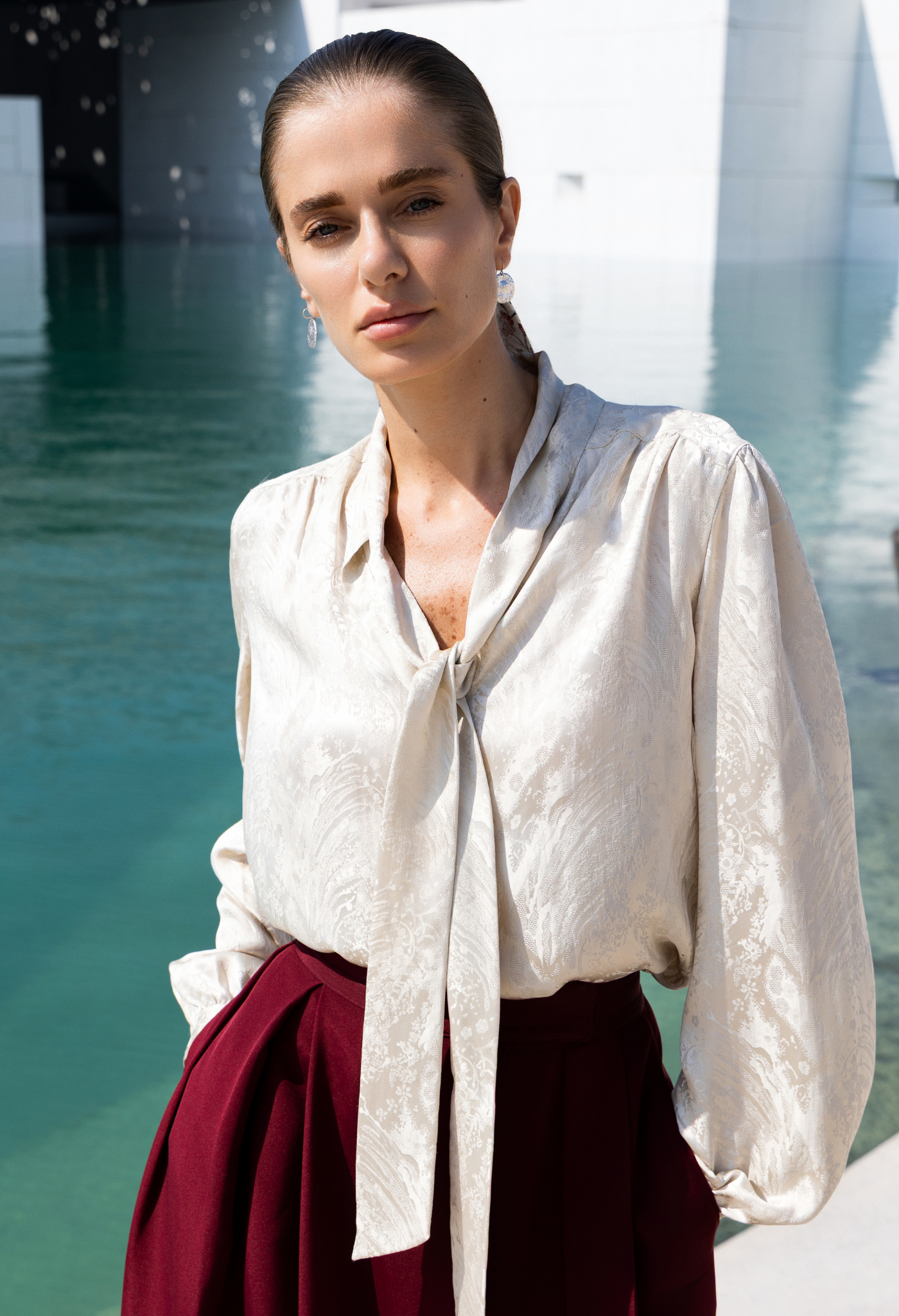 Silk Jacquard Lavallière Blouse